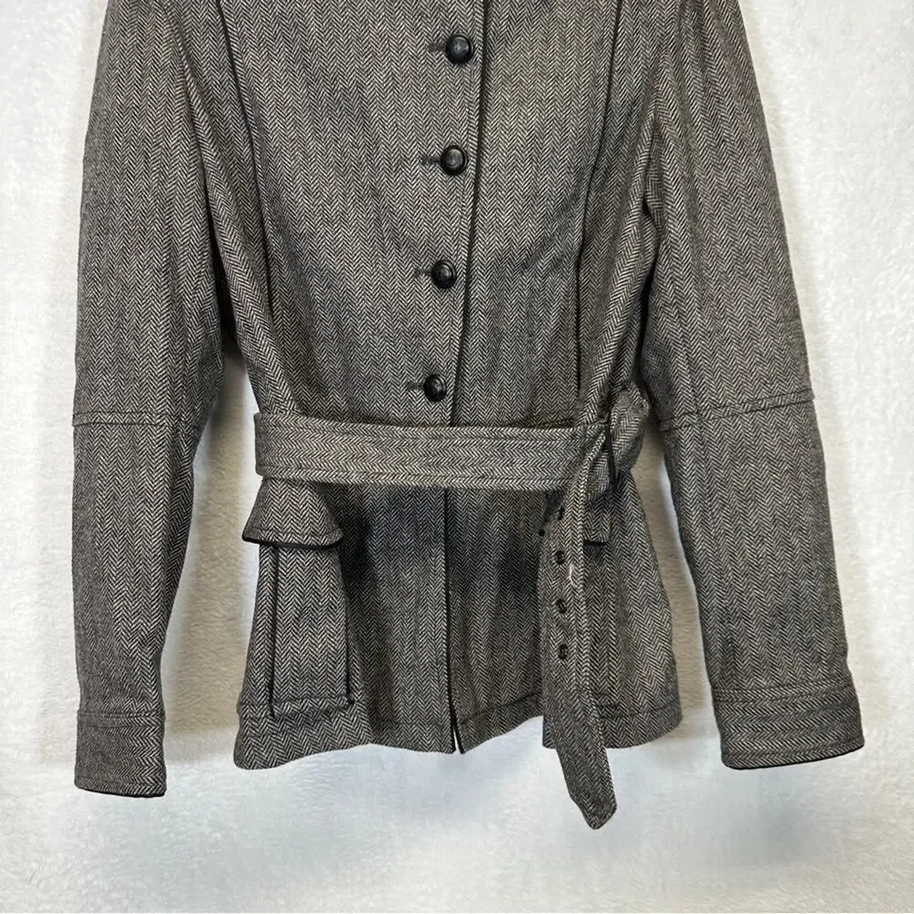 Zara Black & White Long Sleeve Asymmetrical‎ Button Tie Waist Coat Size L